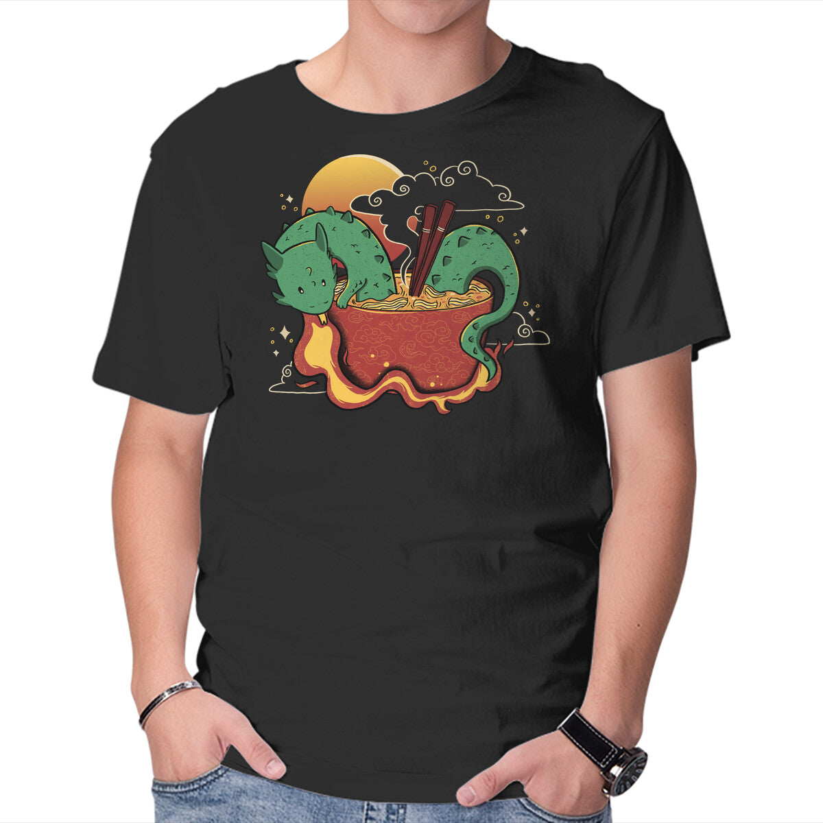Unisex Crew Neck T-Shirt Hot Noodle Kawaii Dragon Graphic Short Sleeve Casual Tee XXL
