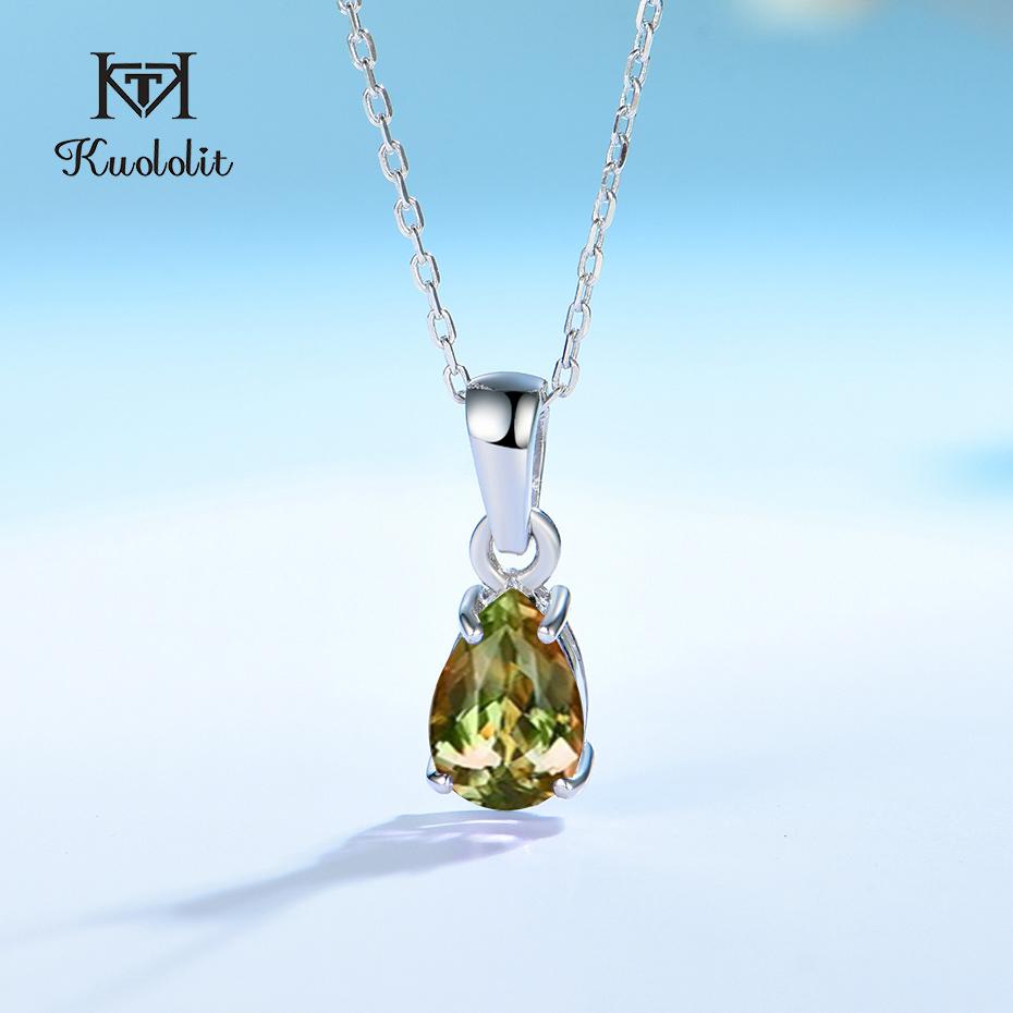 Kuololit Diaspore Gemstone Pendant For Women Solid 925 Sterling Silver Watedrop Necklace For Engagement Party Gifts No Chains