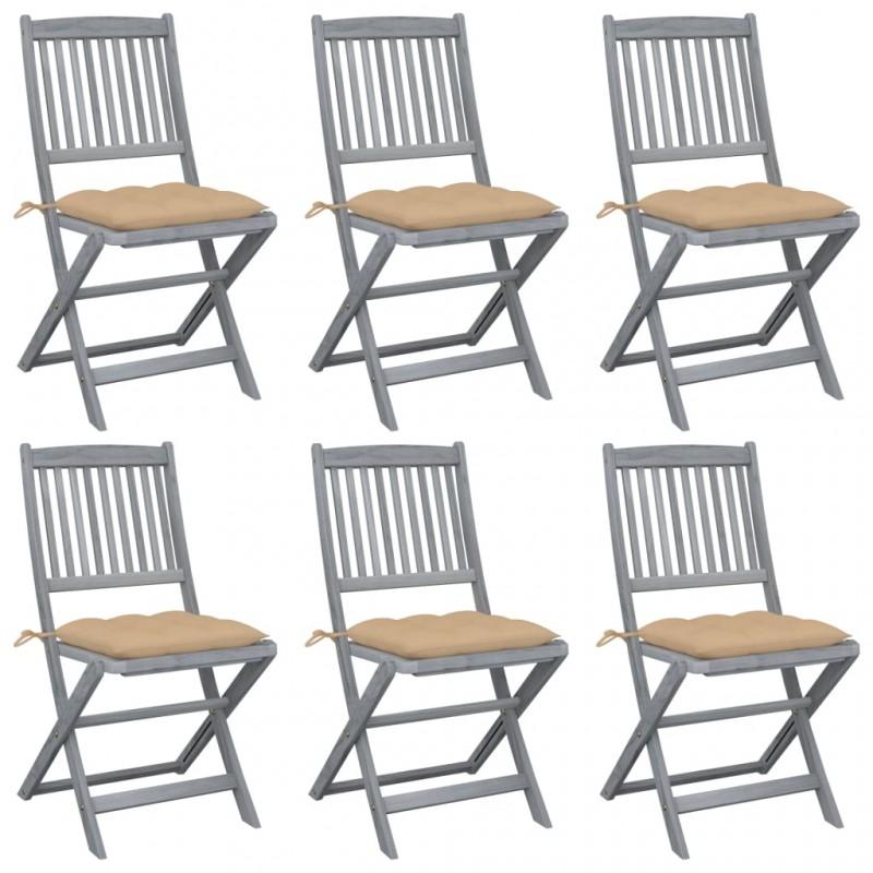 Día y Noche - Día y Noche Sillas de jardín plegables 6 uds cojines madera maciza acacia