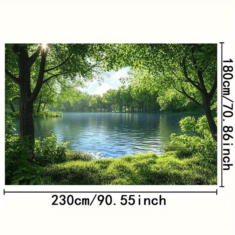 2D Summer Nature Tapestry Peaceful Lake View with Lush Forest Wall Decor