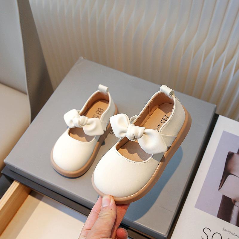 Kids Girls Korean Style Bowknot Soft Sole Princess Leather Flats 23
