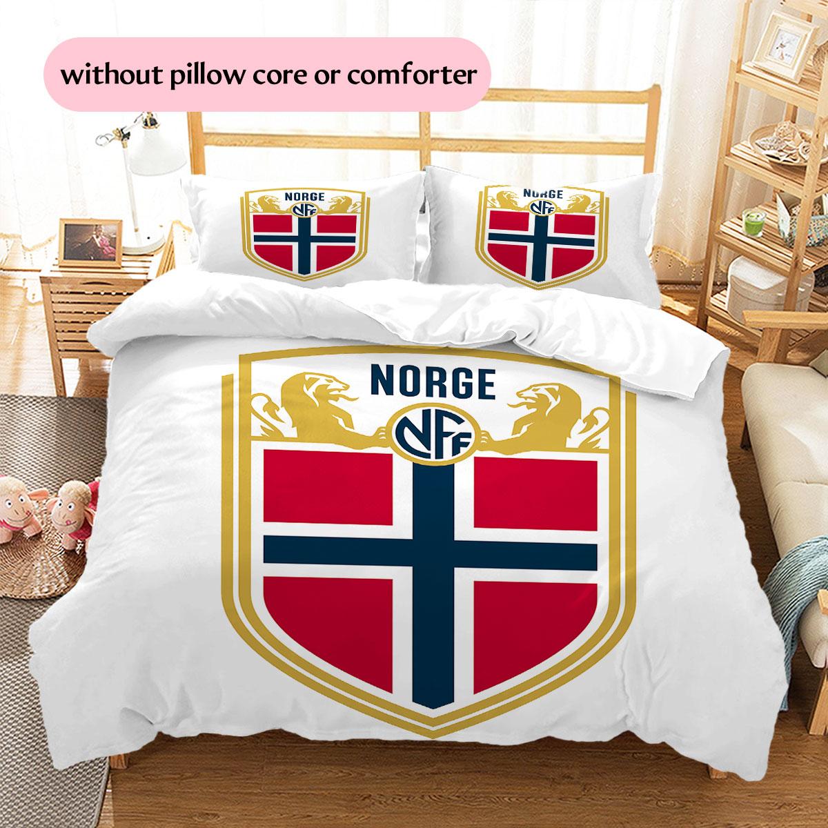 Norway football Pattern Bedding Home Decoration Birthday Gift (1 * duvet cover + 2 * pillowcase, without core),fan merchandise. 135x200cm