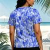 Women’s Short Sleeve T-Shirt Korean Minimalist Blue White Tie Dye, Soft Loose Fit Summer Tops for Beach, Daily Casual, Night Market Hangout