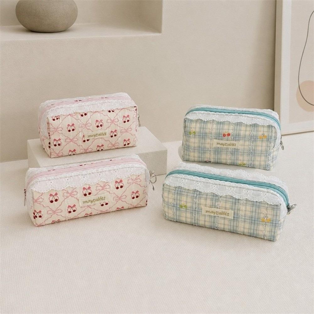 Cherry Bow Pencil Case Large Capacity Zipper Storage Bag Gifts Pen Pouch  Makeup Storage