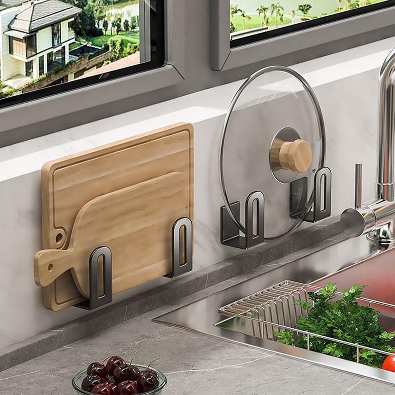 2 Pezzi/Set Tagliere Porta Coperchi Porta Spugne da Lavello Organizer da Bagno Multifunzionale Montaggio a Parete Acciaio Inossidabile Scaffale da Cucina