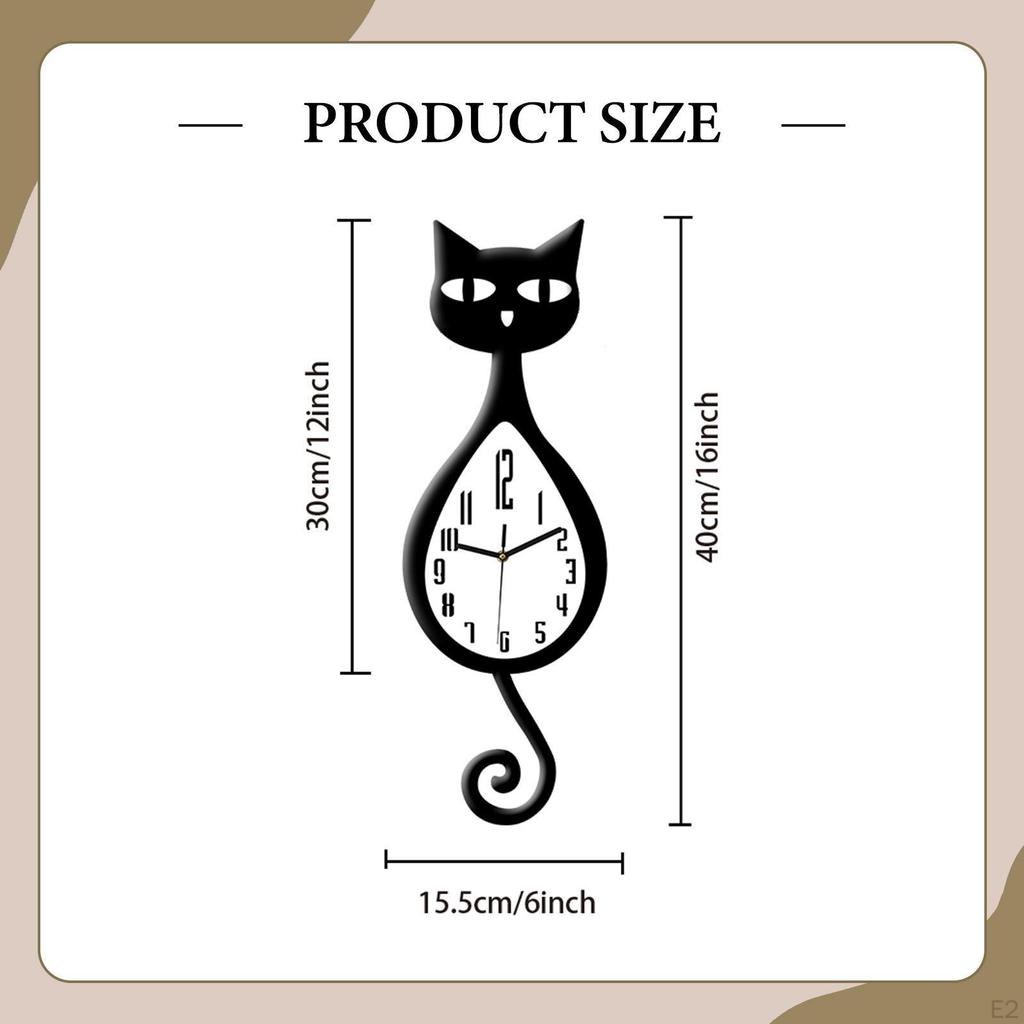 Cat Shaped Wall Clock Acrylic Hanging Modern Multipurpose Indoor Decor Mute for Kids Room