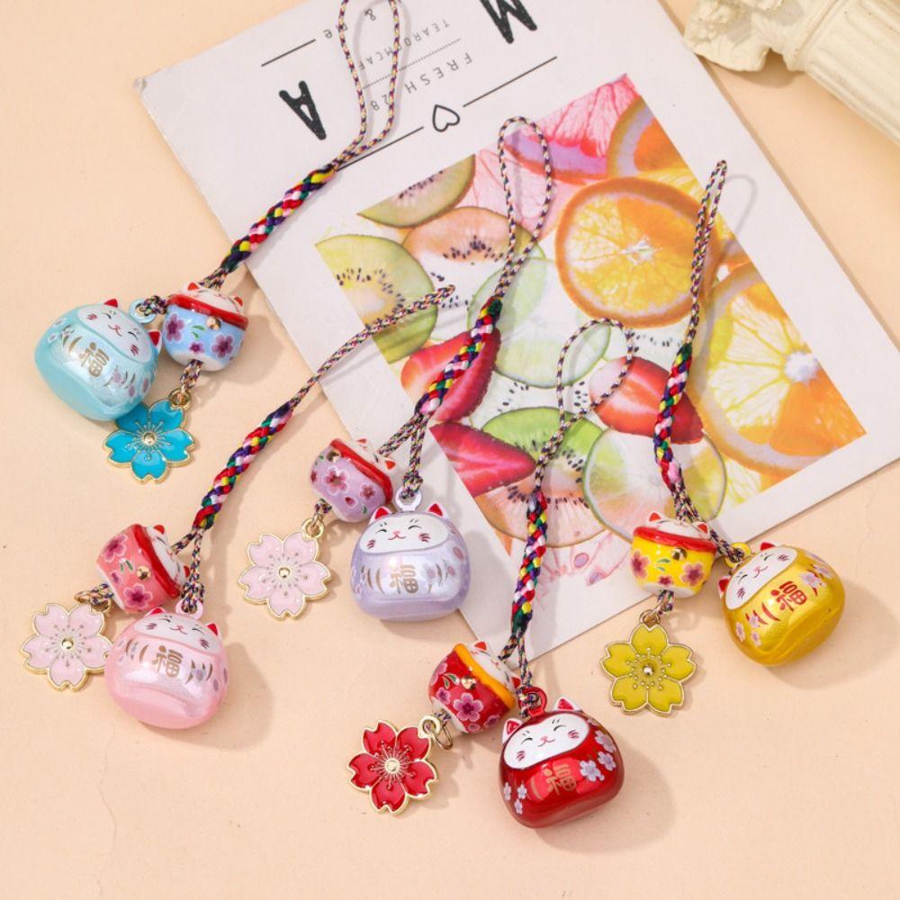 Fantastic Maneki Neko Key Chain Cherry Blossom Phone Strap Personality Lucky Cat Pendant Children