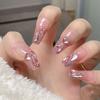 10pcs/set Hand-made Wearable Nails Flashing Aurora Pink Diamonds Manicure False Nails Removable Finished Product Phototherapy Nails