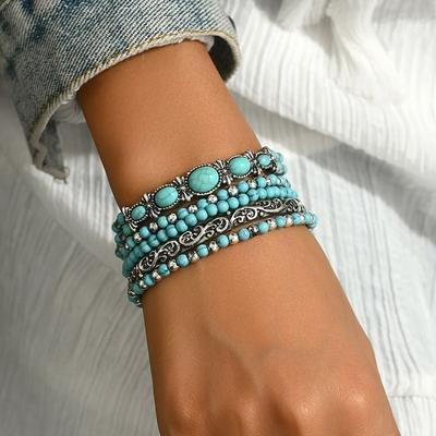 Bracelet Perlé Rond Géométrique Style Bohème Polyvalent Personnalité Niche Tempérament Rétro pour Femmes