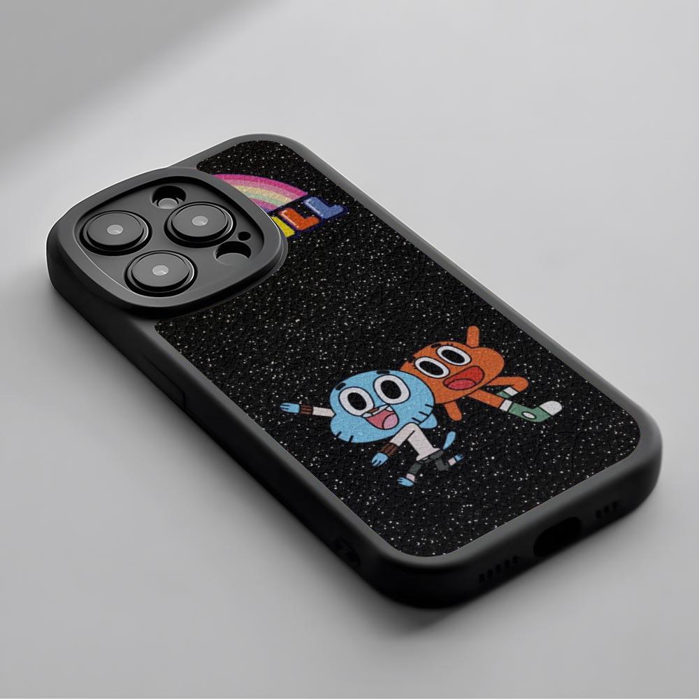 

Cartoon Gumball cute poster pattern Phone Case For iPhone 16 15 14 13 12 11 Plus Pro Max Lambskin Silicone Cover black iPhone 12