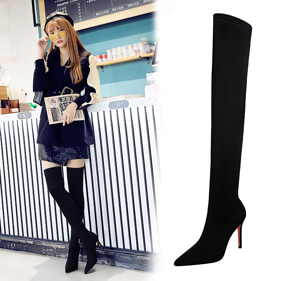 Fashion High Heel Stretch Lycra Thin Heel Pointed Sexy Skinny Pedicure Over Knee Boots