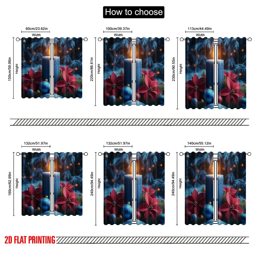 2 Stück, 2D-Flachdruck Vorhänge Digitaldruck Weihnachten Kerze Weihnachtsstern Ornamente (4) Polyester, einfache Installation (ohne Stange)