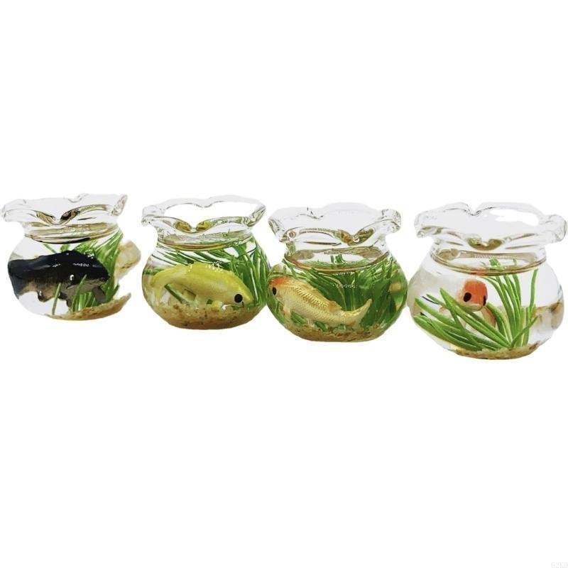 62KD Exquisite Mini Glass Fish Aquarium Scene Model for Dollhouse Collectors