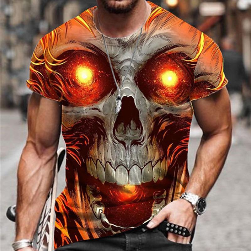 Men's Halloween sports T-shirt 3D neutral skull print round neck short sleeved casual, comfortable and fashionable top