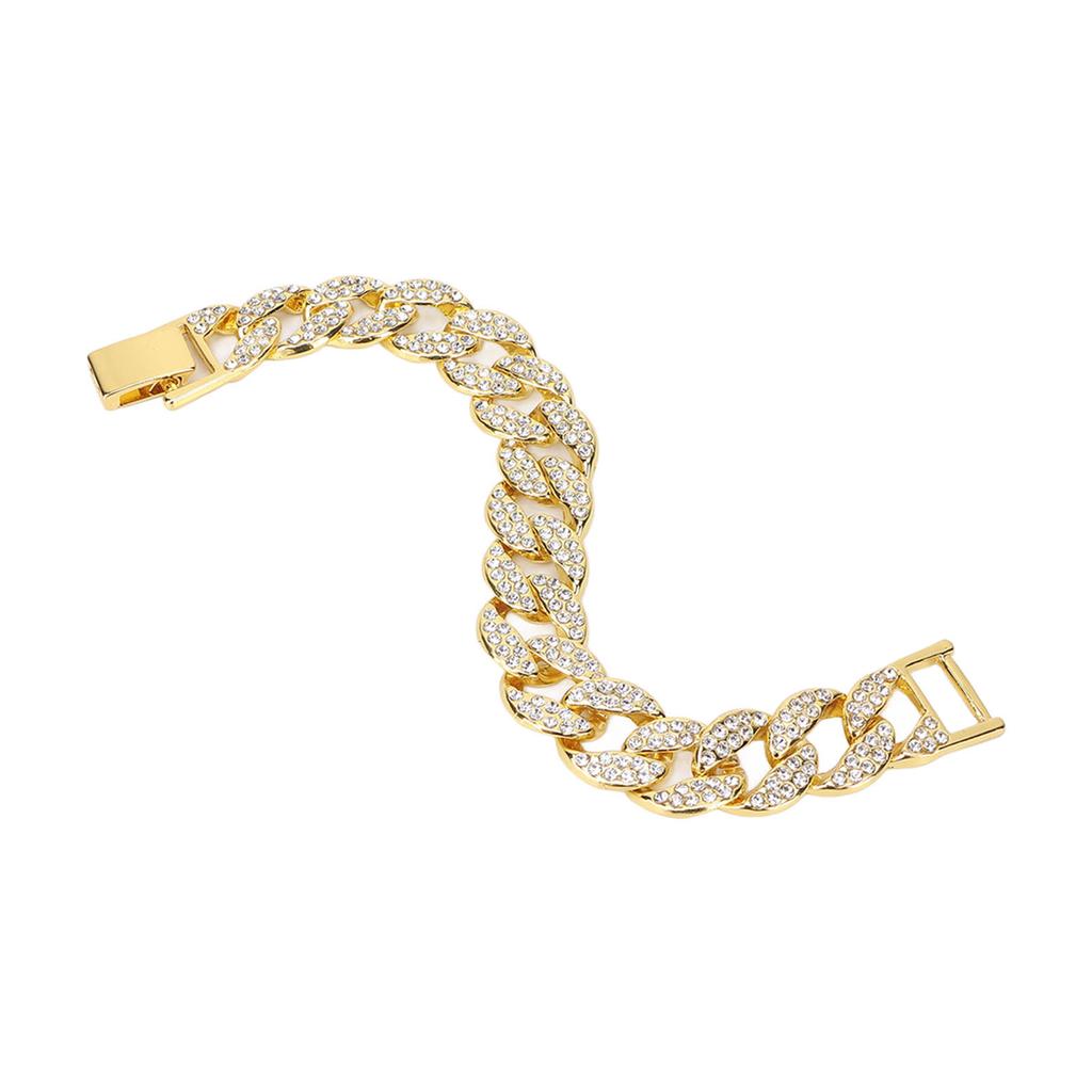Cuban Bracelet Bling Bling Hip Hop Clasp Chain Diamond Jewelry for Men Women CoupleGold