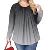 Women's Plus Size Fashion Printed Casual Pleated Round Neck Long Sleeve Top