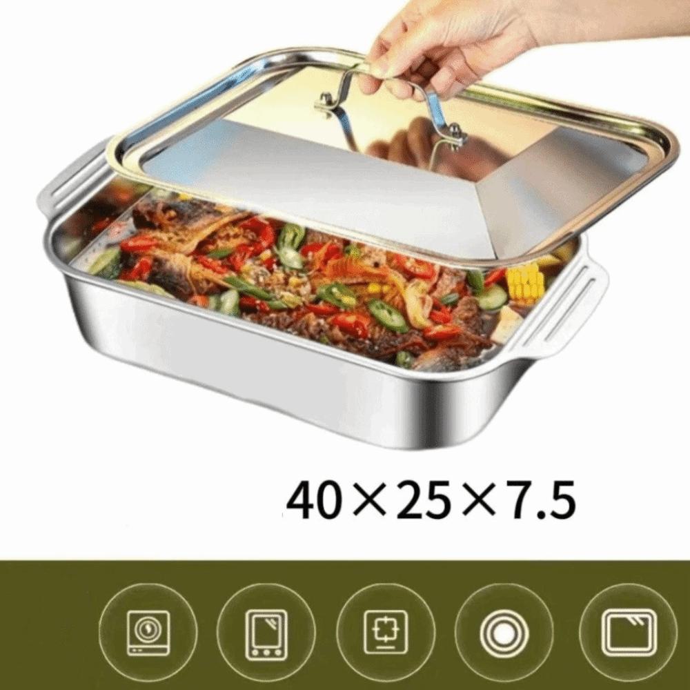with Lid Grilled Fish Platter Non Stick Outdoor BBQ Grill Pan Durable Food Serving Pan Oven Safe