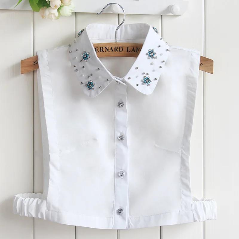 Colletto Falso in Cotone Coreano da Donna Argento Perline Rimovibile Colletto Falso Camicetta Strass Falsi Colletti Femminili Colletto Staccabile