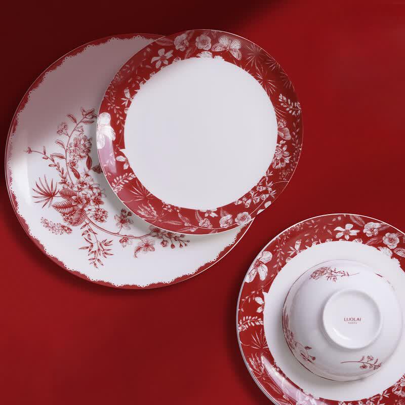 Luolai Floral 26-Piece Ceramic Dinnerware Set