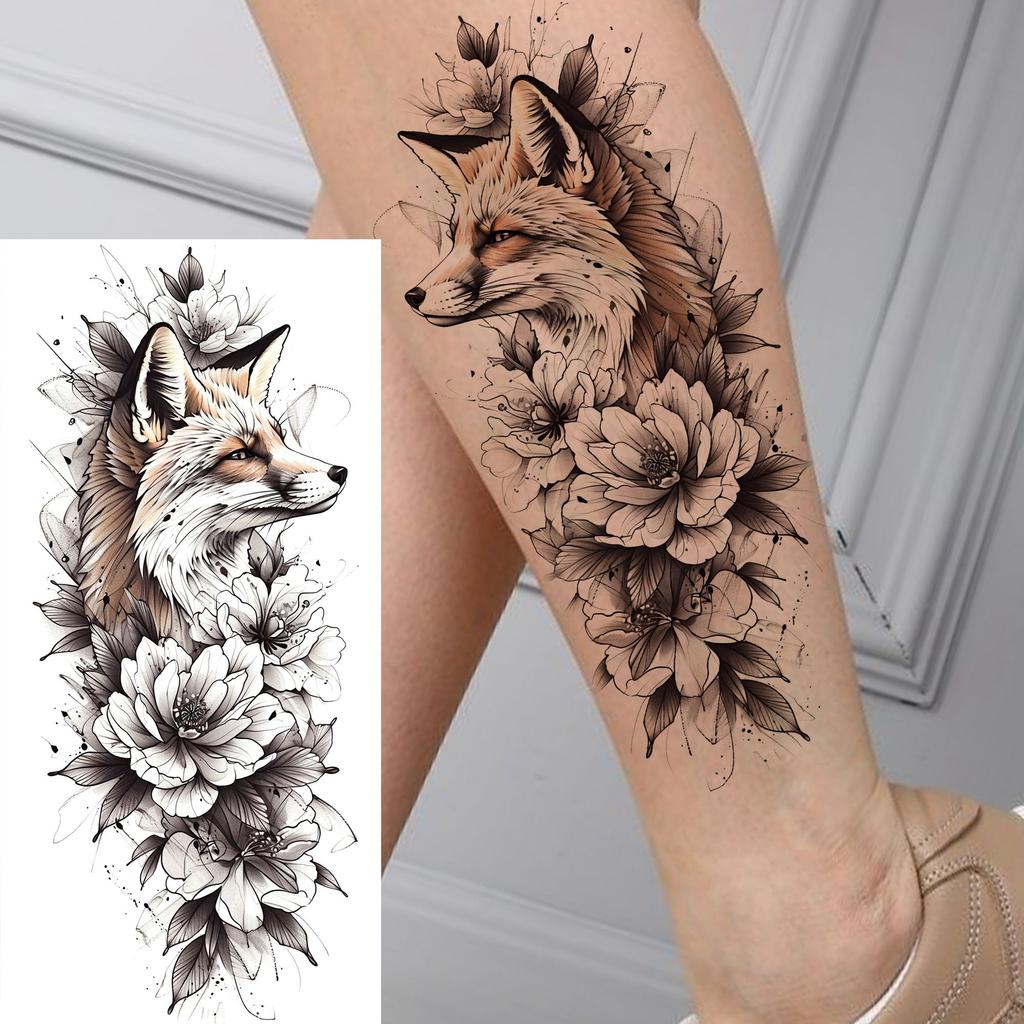 1 Sheet Sketch Flower Animals Temporary Tattoos For Women Long Lasting Waterproof Elephant Turtle Fake Tattoo Body Art Stickers