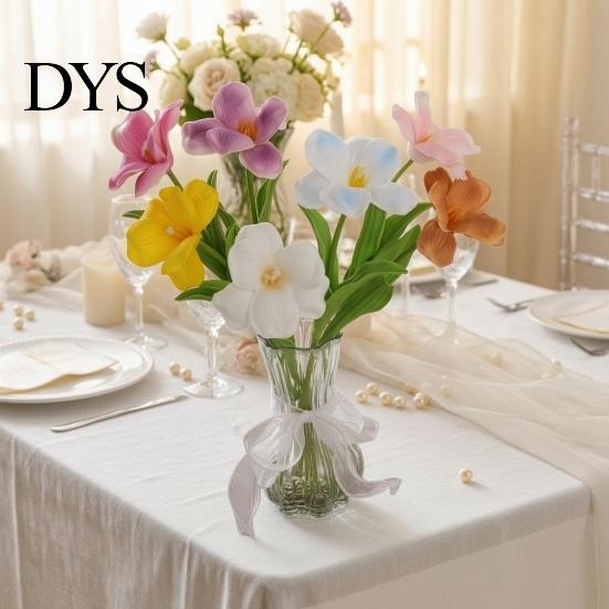 Maintenance-Free Artificial Flowers Opening Tulip with Stem, Realistic Fake Flower, Faux Bendable Stem Floral Arrangement Bloom for Wedding Party Home