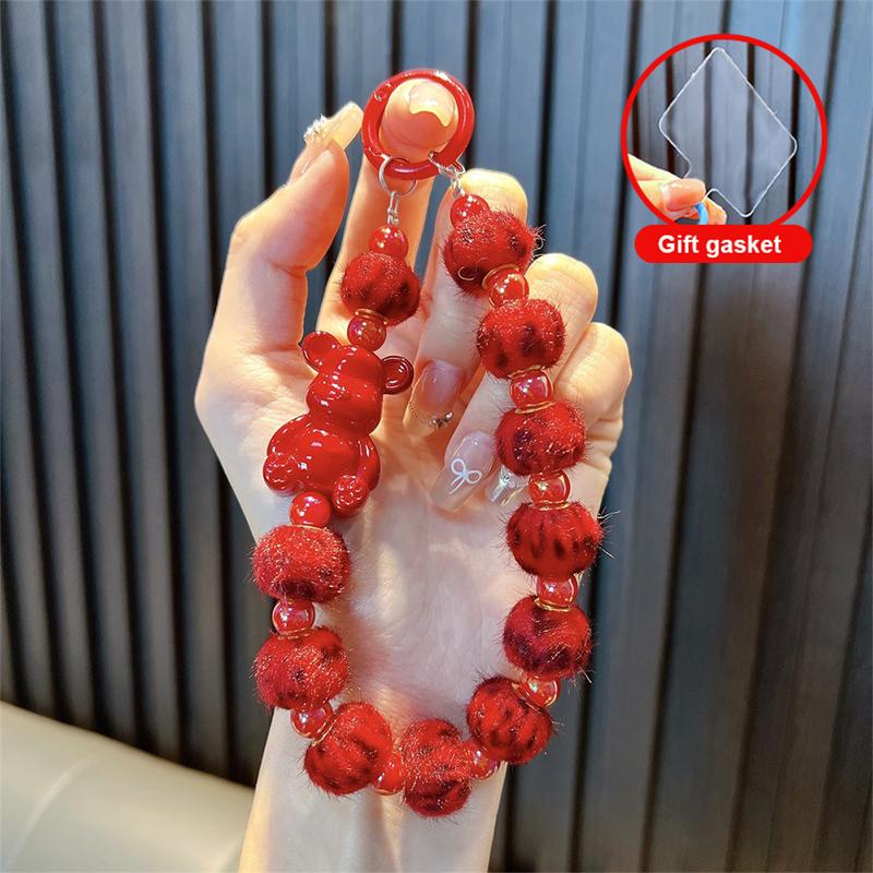 

Винтажный красный меховой шарик для телефона, шнурок для мобильного телефона, милая бисерная цепочка для мобильного телефона, брелок для мобильного телефона на Рождество, подвеска для камеры