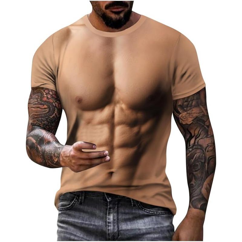 Muskel-T-Shirts für Herren Fake-Bauchmuskeln T-Shirt Lustige Kurzarm 3D Grafik-T-Shirts Lässige Slim-Fit Sommer-Oberteile