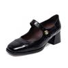 Square head Mary Jane shoes women's spring new one-word buckle light mouth thick heel single shoes simple flower women's high heels