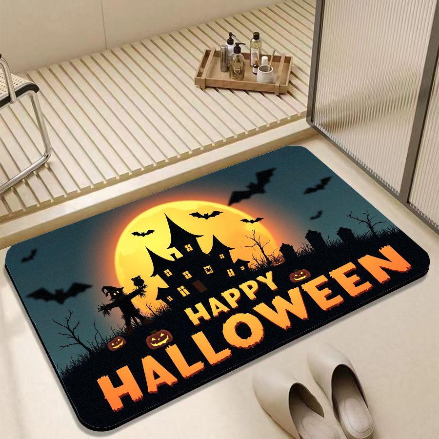 Cartoon Halloween Door Mat, Ecological Diatomite Mud, Thanksgiving and Halloween Dual Family Decoration Carpet