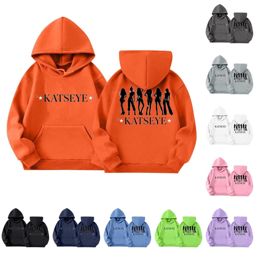 Girls' Fashion Long-Sleeve Hooded Sweatshirt with Print and Pockets