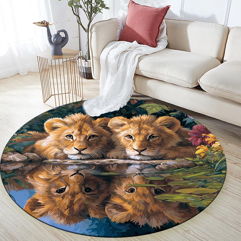 

Two lions pattern round rug,Carpet Rug for Living Room Bedroom Playroom ,Non-slip Floor Mat,Holiday Gifts and Birthday Gifts. 80cmx80cm