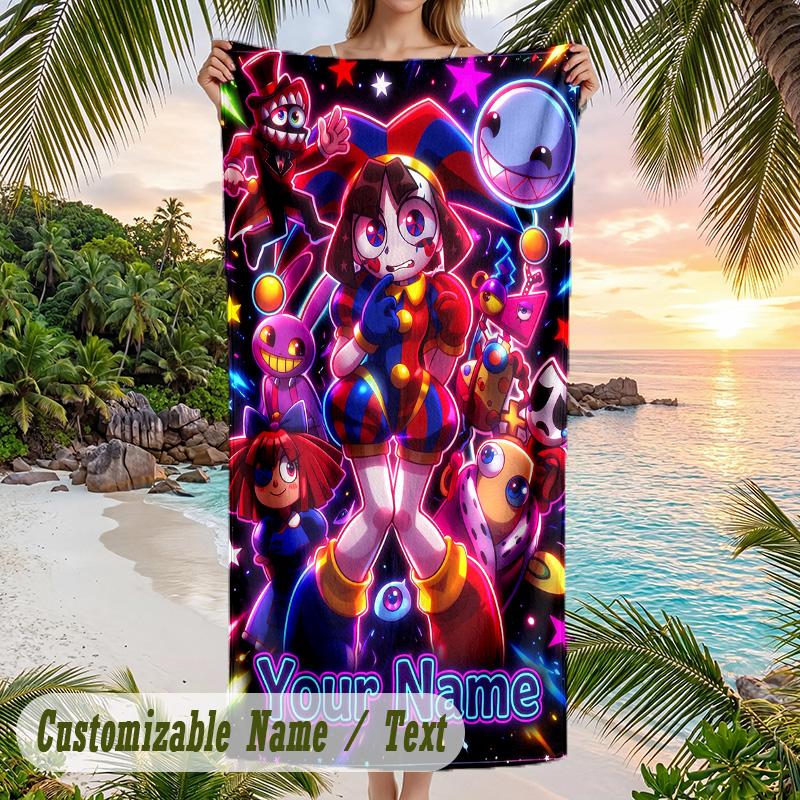 The Amazing Digital Circus Beach Towel, Personalized Custom Text, Quick Dry Soft Large Towel For Swimming Pool Travel