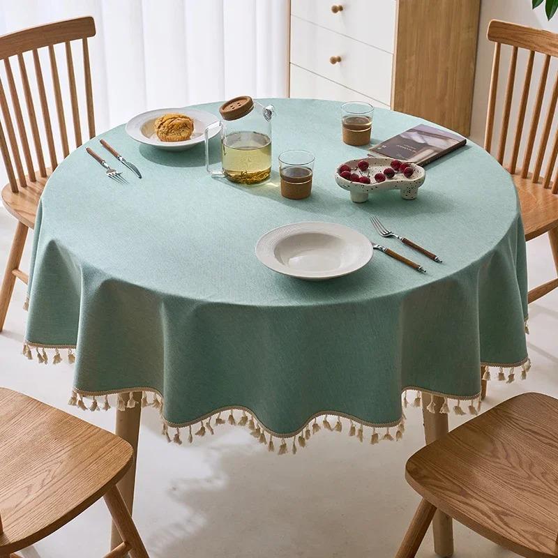Modern Minimalist Solid Color Round Tablecloth Thickened Multi-color Hanging Ear Tablecloth Options Dust Anti Slip Table Cover