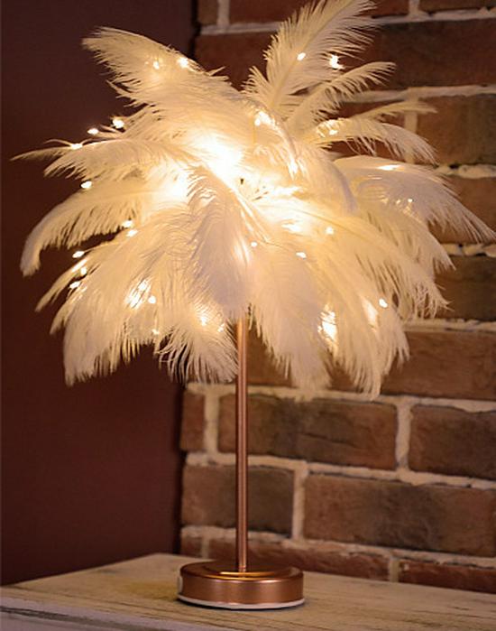 Ostrich Feather Bedside Lamp – Warm Decorative Light for Bedroom or Wedding Room