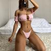 Costume da bagno da donna in pizzo tinta unita manica corta bikini sexy catena perizoma costumi da bagno brasiliani da spiaggia