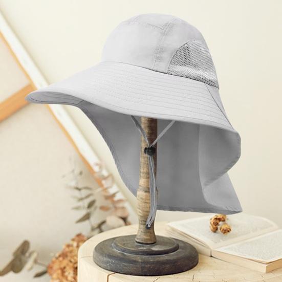 Pălărie în aer liber pentru bărbați, cu capac pentru gât, cu boruri mari, plasă goală, curea pentru bărbie, protecție solară anti-UV, respirabilitate excelentă, camping, pescuit, șapcă de călătorie