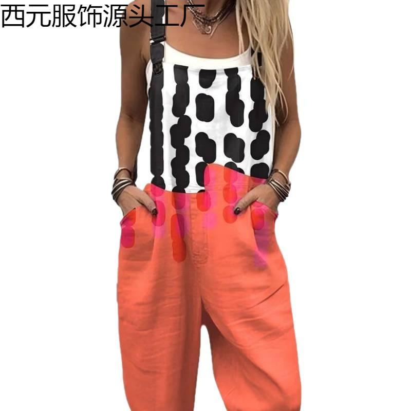 Womens Sleeveless Jumpsuit With Vintage Print Loose Fit Streetwear Style 2026