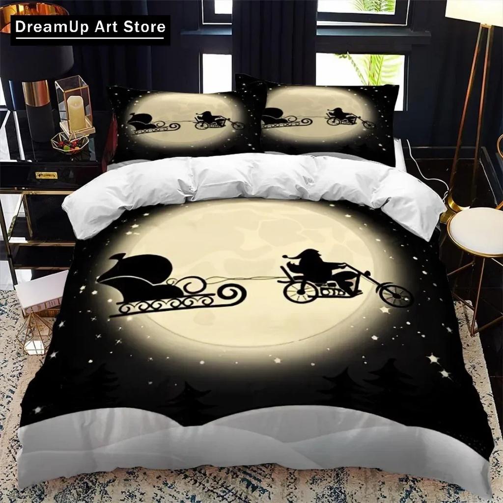 Christmas Polywster Duvet Cover Set King Queen Size Winter Red Santa Claus Gift Merry Christmas Bedding Set