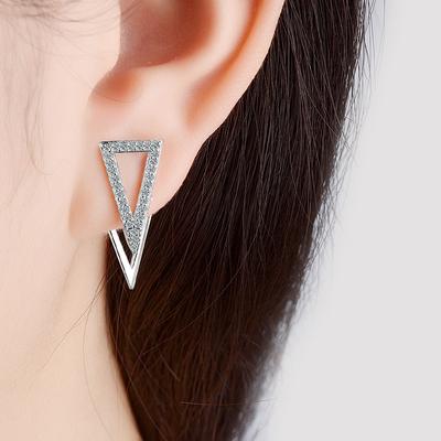אופנה תכשיטי כסף סטרלינג 925 Micro Cz Zirconia קריסטל כפול משולש גיאומטריה עגילים תלויים לנשים