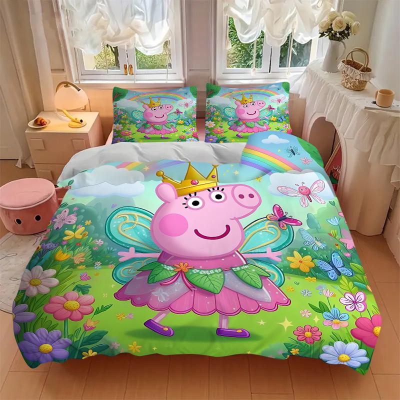 3pcs Peppa Pig Fairy Costume Home Bedding Set-Universal Three-Piece Suit for Bedroom, Guest Room, Living Room, Hotel-Festive Gift for Fans,