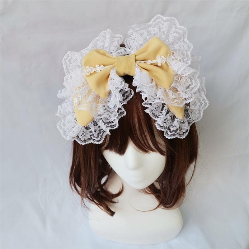 Lovely Sweet Hairband Maid Cosplay Headband Lolita Ruffled Lace Headwear Handmade Double Layer Bowknot Hair Accessory