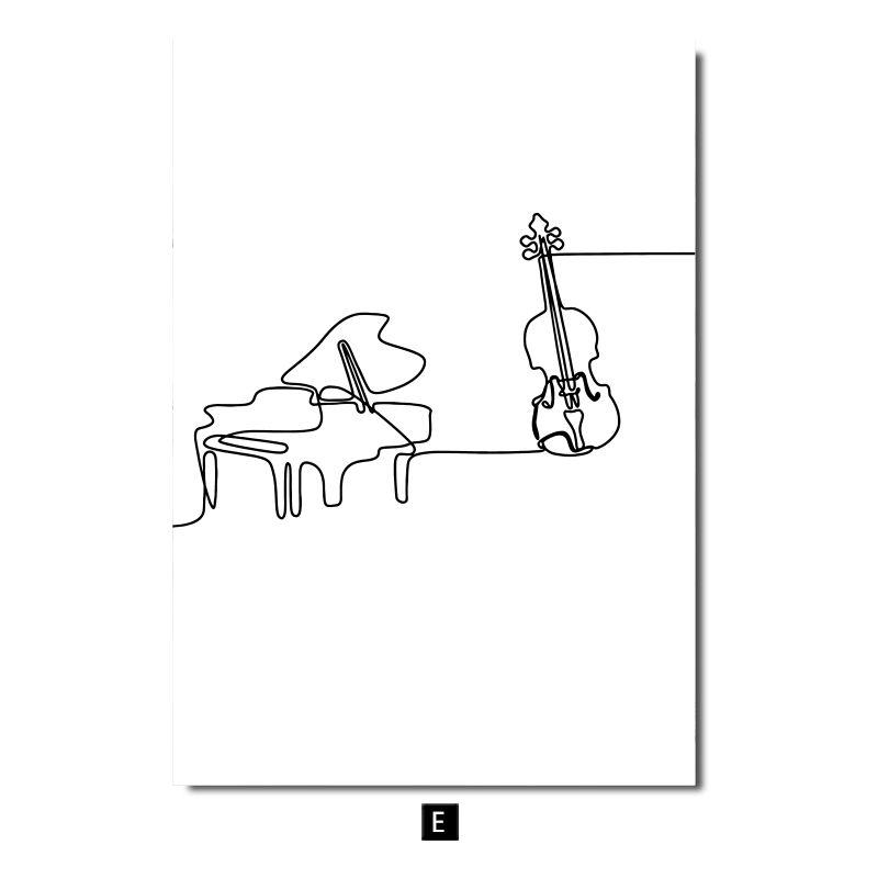 Modern Minimalist Line Musical Instrument Piano Guitar Drum Kit Note Music Poster Nordic Living Room Bedroom Wall Art Home Decor
