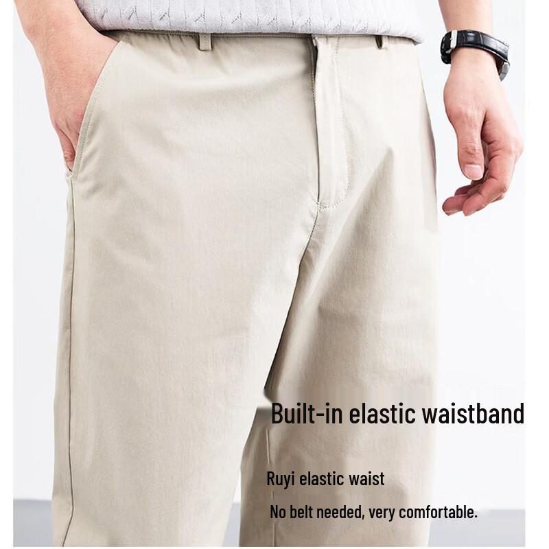 Jinjv Men's Spring/Summer Tencel Blend Straight-Leg Casual Trousers