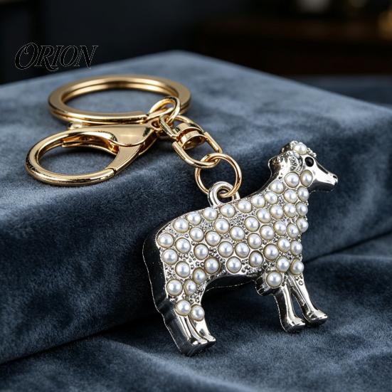 Lamb Car Key Ring Faux Pearl Sheep Keychain, Zinc Alloy Backpacks Accessory Holder, Handbags Charm Decorative for Women Girls Metal