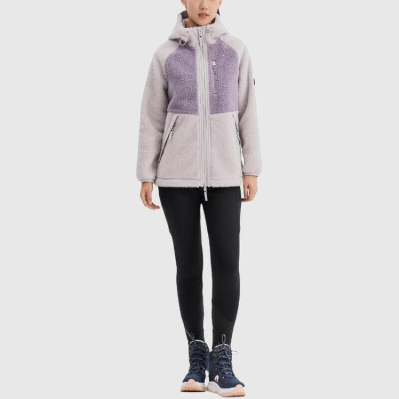 DECATHLON SH500 QUECHUA Warm Colour-Blocked Hiking Hooded Long Sleeve Fleece Jacket Women's Pale Purple Grey