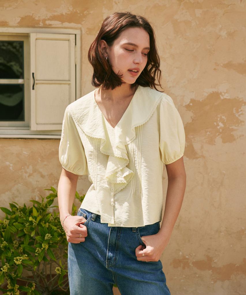 ZEROSTREET [3 Colors] Lace Collar Blouse