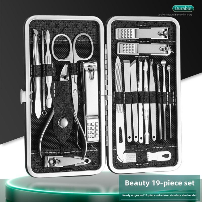 Professional 19 in 1 Nail Care Kit Stainless Steel Nail Clippers Set with Ear Spoon Pedicure Tools for Beauty Grooming