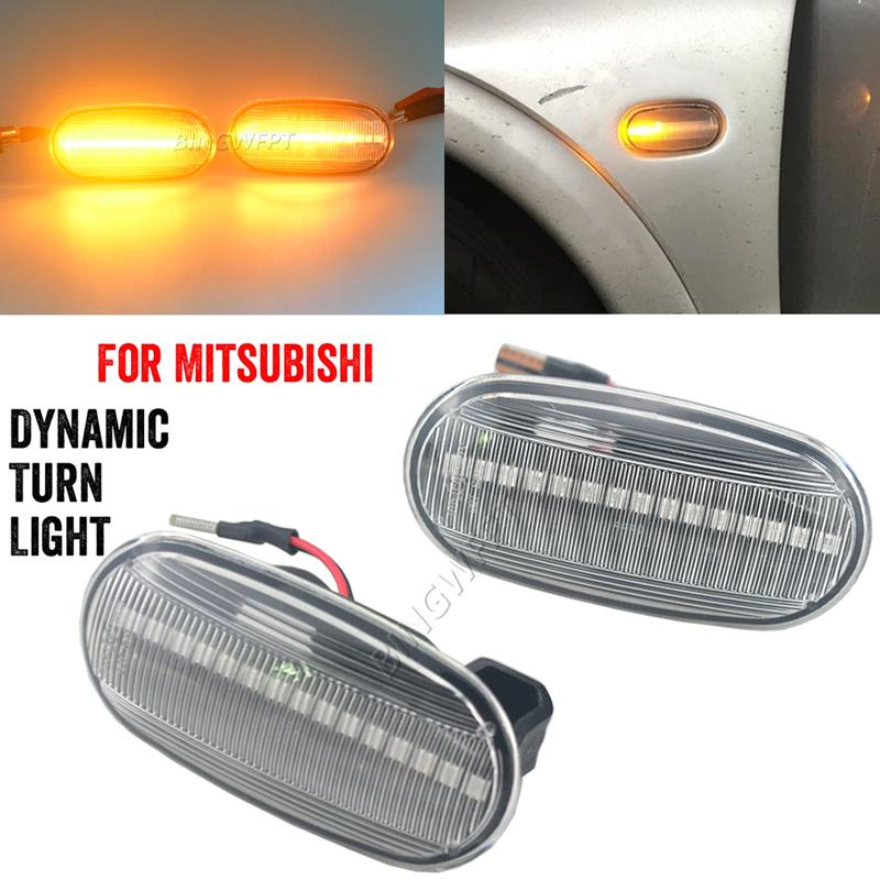 2Pcs Dynamic Side Marker Turn Signal Sequential Blinker Indicator Lights For Mitsubishi Pajero Mirage Legnum Galant 1998-2005