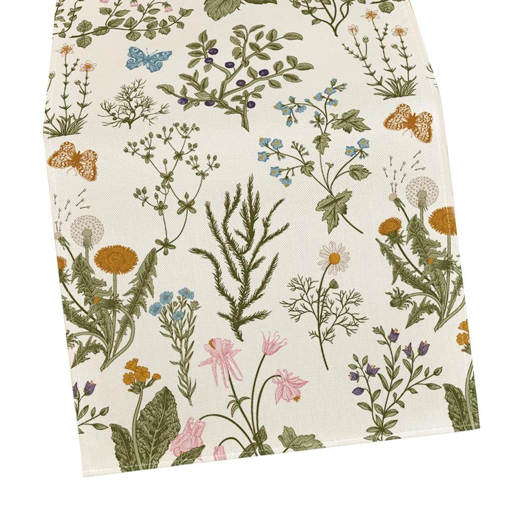 Spring Floral Linen Table Runner Decorative Dining Table Cover For Seasonal Home Decor