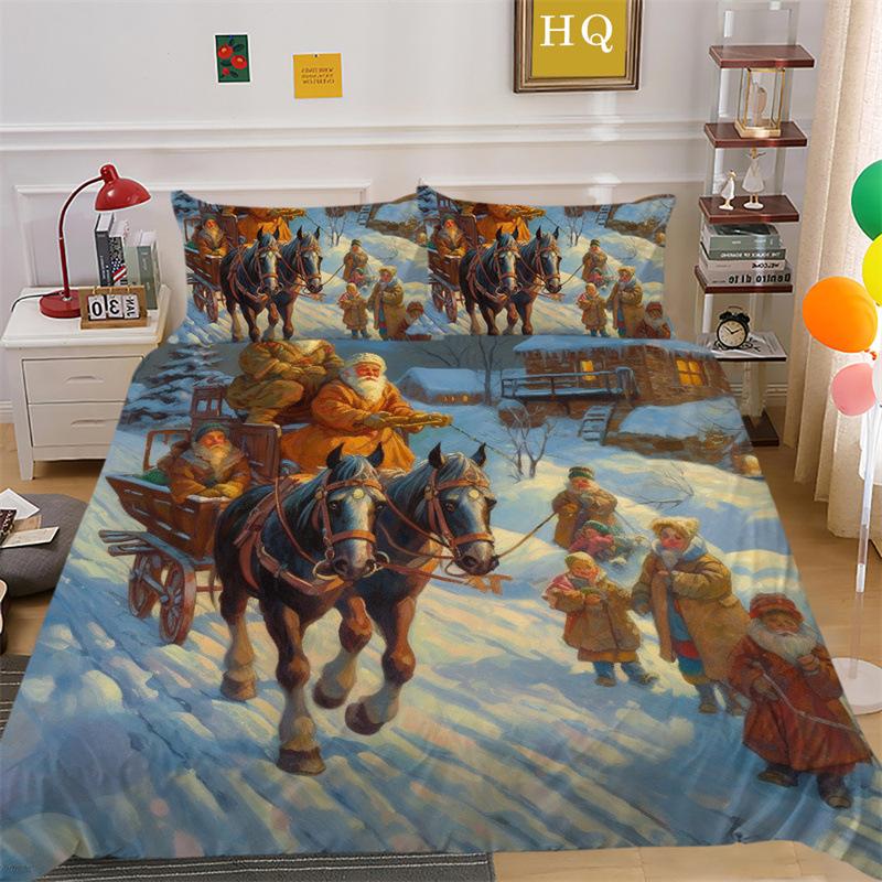 Christmas Snow Scene 3D Printed Polyester Pillowcase Quilt Cover Two Or Three Piece Set